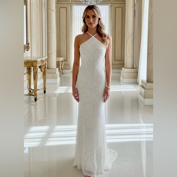 Elegant hand beaded intricate White Halter Dress - Picture 5 of 11